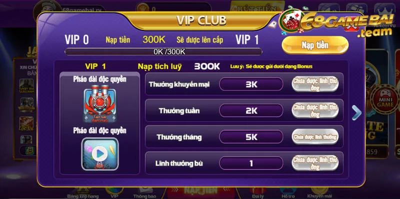 Chế độ Vip 68 game bài - Nhận hàng ngàn ưu đãi hấp dẫn 2 Thông tin phần thưởng khi trở thành Chế độ Vip cấp 1